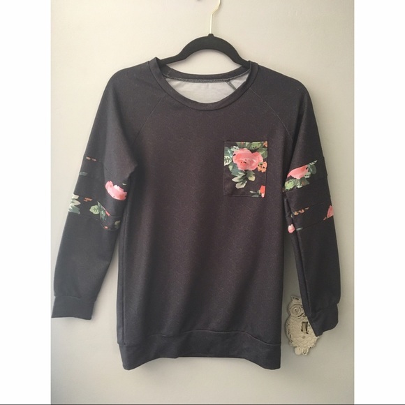 Sweaters - Dark grey sweater with Pink Floral